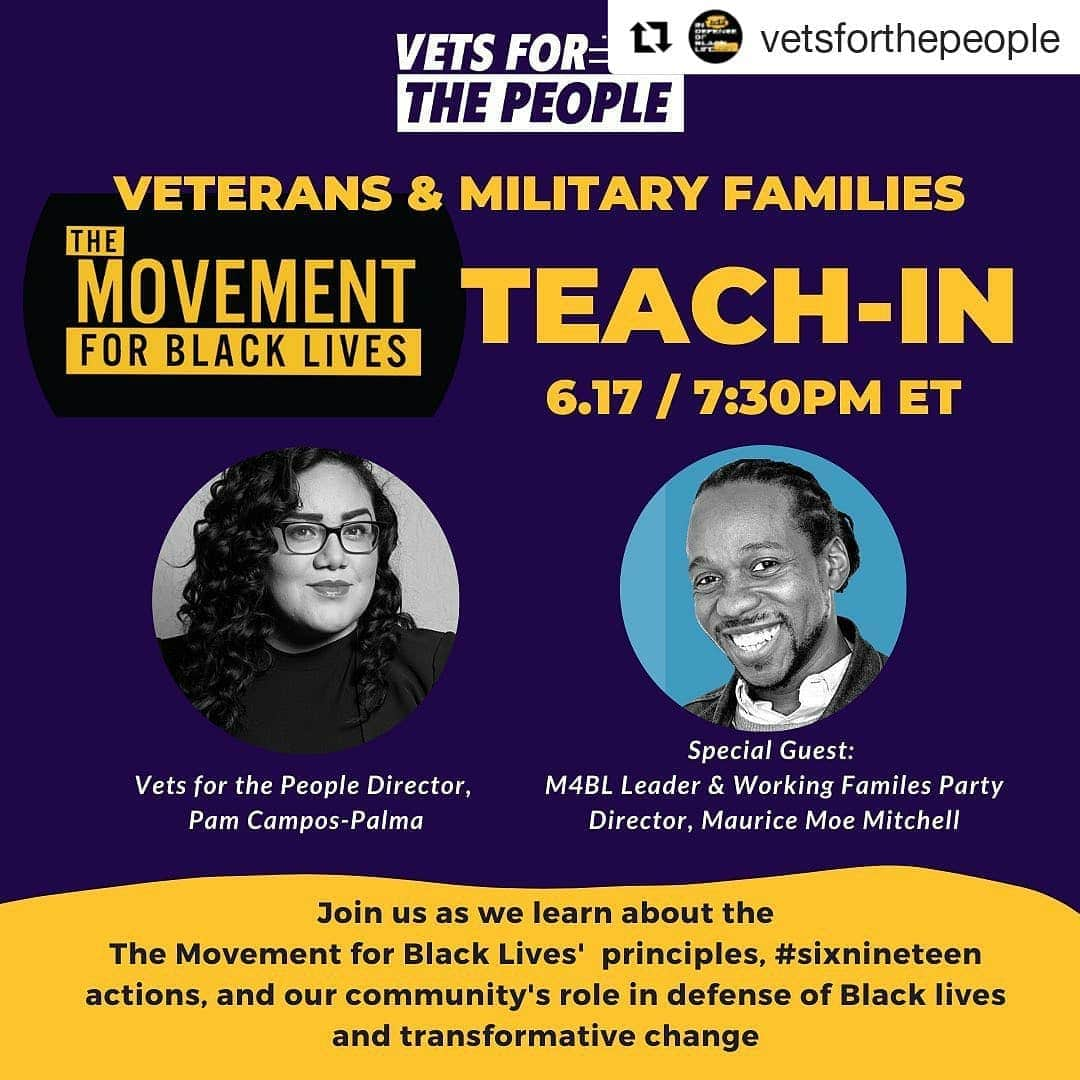 Nolan Gouldのインスタグラム：「#Repost @vetsforthepeople TONIGHT! Join us at 730pm ET as @vetsforthepeople hosts a teach-in for veterans and military family members committed to anti-racism and transformative change. . We’ll learn about the @mvmnt4blklives’ principles, #sixnineteen actions, and the role our community can play in defense of Black lives and true transformative, structural change. . We will also have the opportunity to hear from special guest, @mauricewfp, a Movement For Black Lives (M4BL) leader and National Director of the @workingfamilies Party.  RSVP LINK IN BIO💫✊🏾✊🏽✊🏿✊🏼 . . #vetsforBlacklives #milfamsforBlacklives #troopsforBlacklives #defendblacklives #sixnineteen #juneteenth #vetsforthepeople #wfp4themany」