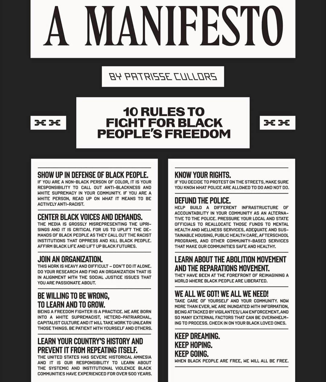 glorianotoさんのインスタグラム写真 - (glorianotoInstagram)「This is by @osopepatrisse - she’s always spilling the truth T over and over again. This is a manifesto. These are the rules one should live by because “when Black people are free, we are all free.” This is the movement. #blacklivesmatter #allblacklivesmatter」6月18日 2時28分 - glorianoto