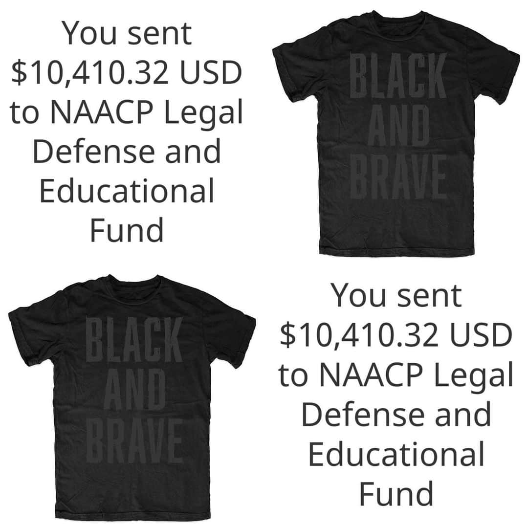 セス・ロリンズのインスタグラム：「Huge thank you to everyone who went out and pre-ordered this shirt! Every cent after cost went to the @naacp_ldf to help fight for equality and justice. _____ Money to help fight injustice in court is crucial, but remember, the biggest fight is in the way we think, the way we learn, the way we teach and the way we treat each other. And that fight never ends. _____ You guys are the best. Thank you again for your support.  _____ @blackandbravewrestling  #blacklivesmatter」