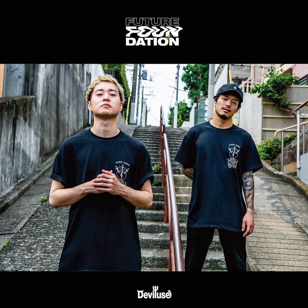 Crystal Lakeのインスタグラム：「"FUTURE FOUNDATION×Deviluse Benefit T-shirts“﻿ ﻿ Crystal Lake﻿ NOISEMAKER﻿ SHADOWS﻿ プロジェクトFUTURE FOUNDATIONの楽曲"DAWN "をコンセプトにしたDeviluseとのコラボグラフィックTシャツの限定受注販売が決定！﻿ ﻿ 受注期間﻿ 6/18(木)19:00-6/24(水)23:59﻿ ﻿ ※売上の一部がライブハウスに寄付されます。﻿ ﻿ https://deviluse.net﻿ ﻿ #FUTUREFOUNDATION﻿ #DAWN」