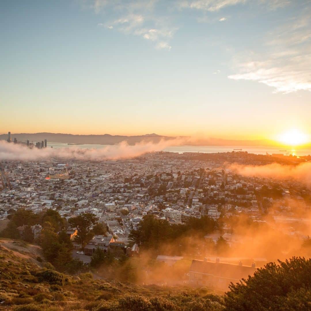National Geographic Travelさんのインスタグラム写真 - (National Geographic TravelInstagram)「Photo by @hellokrisdavidson | The sun rises through slivers of fog over San Francisco, as seen from Twin Peaks. As author Pat Montandon once said, "San Francisco is poetry. Even the hills rhyme.” #SanFrancisco #Karlthefog #California」6月18日 5時05分 - natgeotravel