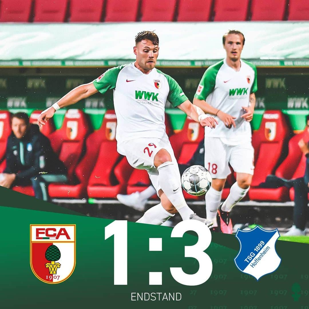 FCアウクスブルクさんのインスタグラム写真 - (FCアウクスブルクInstagram)「90' Der #FCA war nah dran am Ausgleich, aber am Ende setzen sich eiskalte Hoffenheimer durch. Am Samstag haben wir die nächste Chance! 👊 #FCATSG #FCA #FCA1907 #fcaugsburg」6月18日 5時25分 - fcaugsburg1907