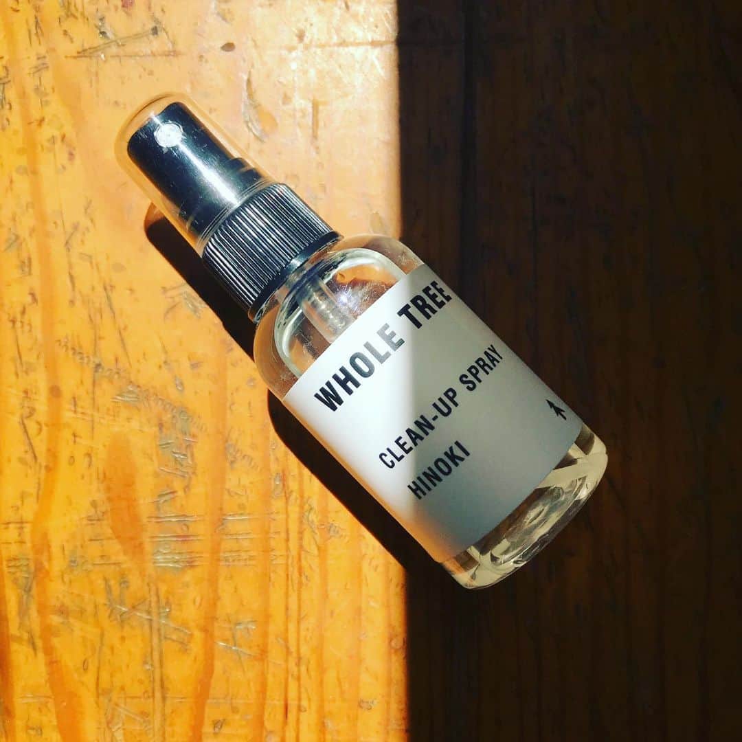 宇野薫のインスタグラム：「カワイイ除菌スプレー ヒノキの香りがいいです。 早速クルマの中に置いとこ。  #WHOLETREE #Playmountain #ランドスケーププロダクツ #除菌スプレー #天然由来 #自然由来」