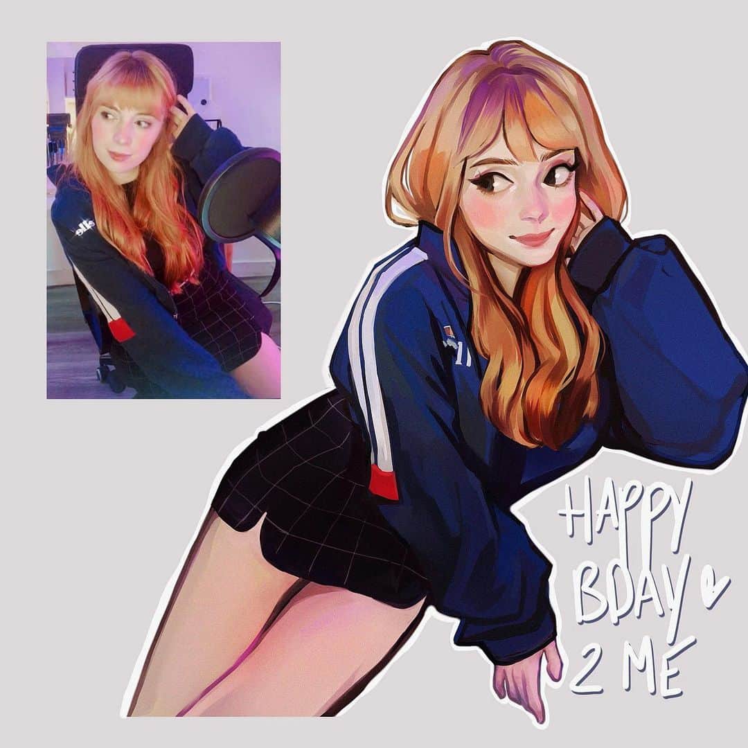 Laura Brouwersのインスタグラム：「It’s my birthday so I drew myself with my favorite sweater uwu I’m self isolating so celebrating alone, well, with Bamboo. But my friends are joining me for some games too !! (some of which we’ll play on my twitch because I want to celebrate with you guys as well!✨ if you want to celebrate with me ( no pressure of course!) you just gotta go to www.twitch.tv/cyarin ! I’ll be live in two hours from this post, 5 pm in the netherlands 💕👉👈)」