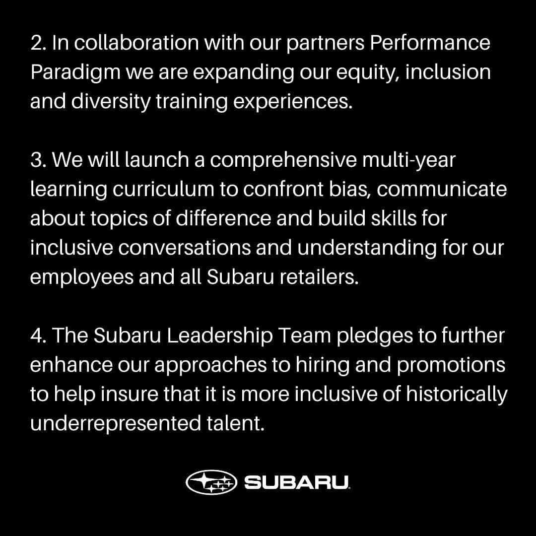 Subaru of Americaさんのインスタグラム写真 - (Subaru of AmericaInstagram)「Subaru of America, Inc. stands with a nation rising to fight social injustice over the senseless deaths of George Floyd, Ahmaud Arbery, Breonna Taylor, Rayshard Brooks along with untold other Black Americans. We Believe Black Lives Matter. Today we are announcing several actions that Subaru is taking in service of relevant, sustainable and systemic change including a $500,000 donation to the Equal Justice Initiative. Visit the link in our bio to learn more.」6月18日 22時05分 - subaru_usa
