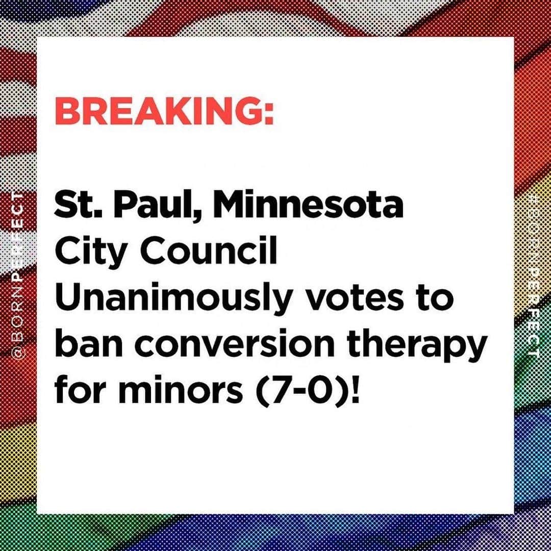 JR・ボーンのインスタグラム：「Beautiful.  Repost from @bornperfect • Our second virtual hearing today for St. Paul, Minnesota and the City Council unanimously voted to ban conversion therapy for minors (7-0)! #BornPerfect #BornperfectMN」