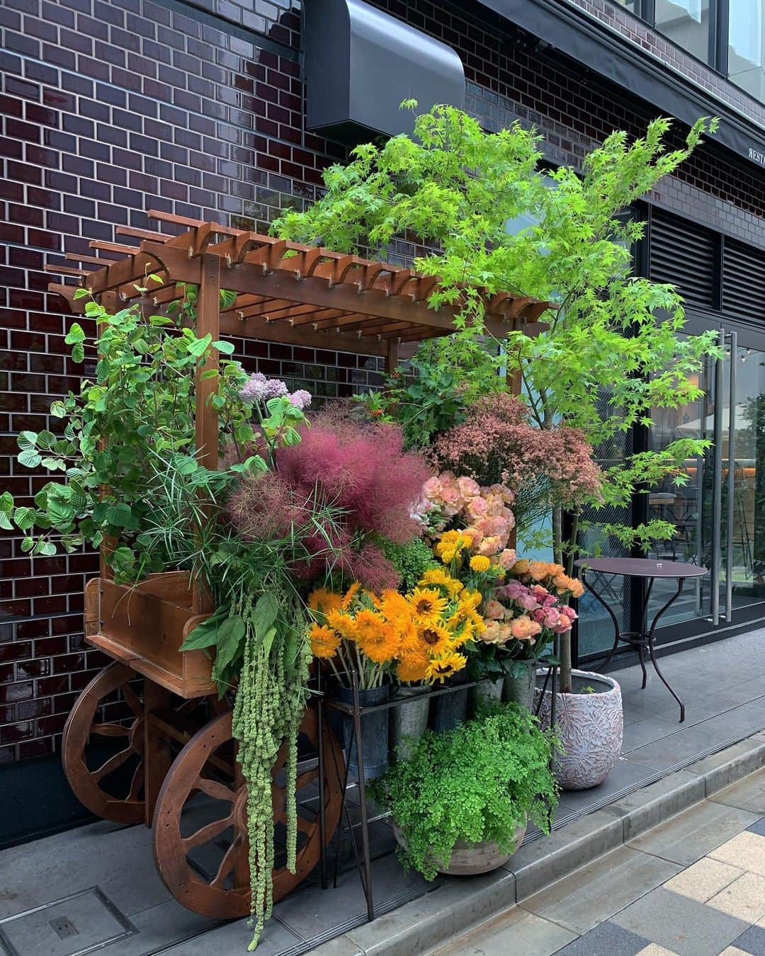 座間アキーバのインスタグラム：「PRの為朝早くからワゴンに花を詰めて撮ってもらいました🌞🌞7/20からワゴンはいつもここにいます　#hanatombo #thewagonbyhanatombo #akivazama #flowers.」