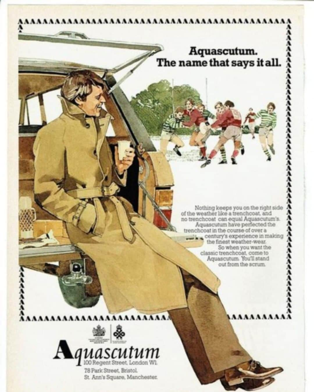 アクアスキュータムのインスタグラム：「#TBT to an advert from 1977  #Aquascutum - The name that says it all.」