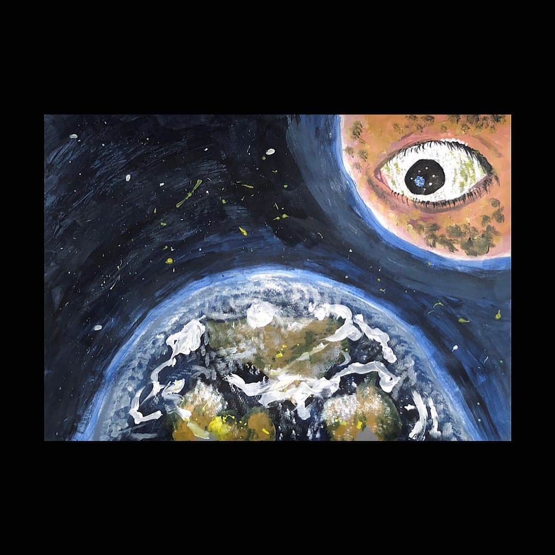 のインスタグラム：「【オバラノ、エ】 この世界の謎を、、。 #オバラノエ #space #spaceart #drawing  #artwork #painting #arcrylic #instaart」