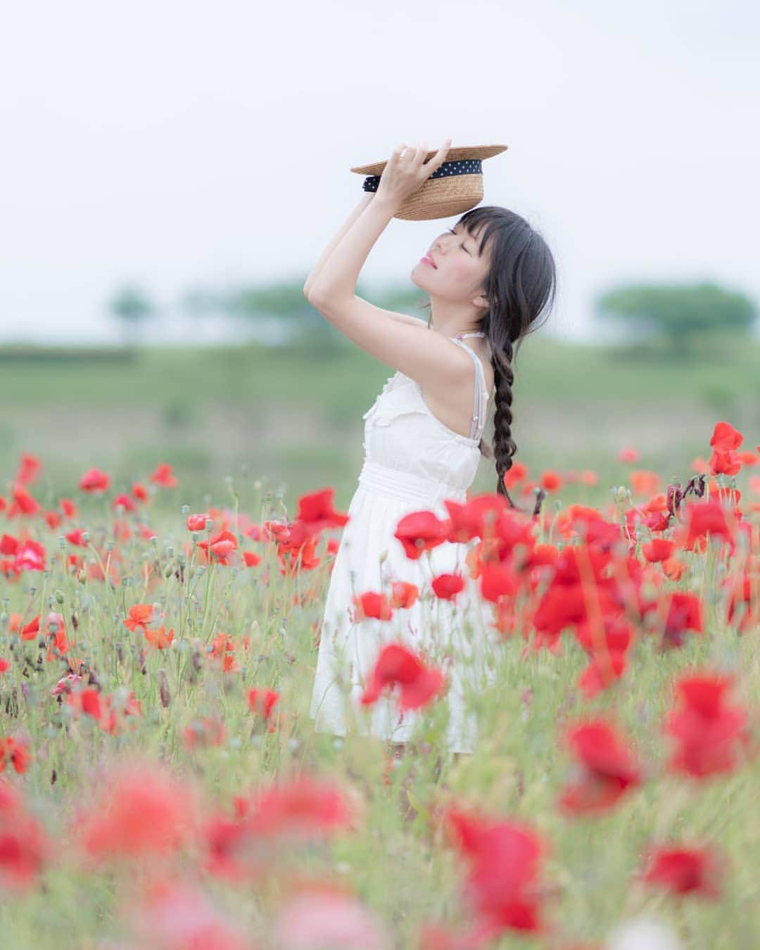 高橋さくらさんのインスタグラム写真 高橋さくらinstagram 恋の予感 ポピーの花言葉 撮影いきたい はやく県外行けるようにならないかな なちゅらるごぉさんのがすき ポピー 花畑 麦わら帽子 ワンピース かわいい 少女 みつあみ ポート
