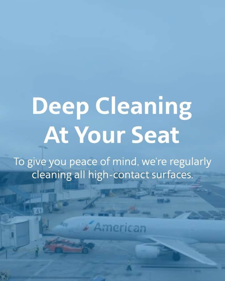 アメリカン航空のインスタグラム：「Your seating area is thoroughly cleaned before you board. That’s just one part of our Clean Commitment, giving you peace of mind when you travel.」