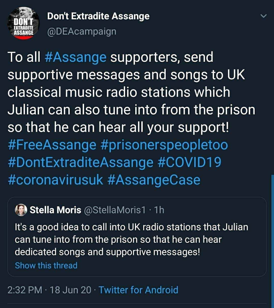 WikiLeaksさんのインスタグラム写真 - (WikiLeaksInstagram)「#freeassange #freepress #music #classicalmusic #covid19 #prisoner」6月18日 23時35分 - wikileaks