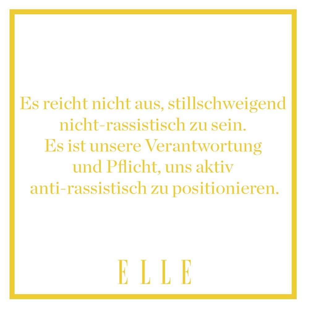 ELLE Germanyさんのインスタグラム写真 - (ELLE GermanyInstagram)「Rassismus ist nicht erst ein Problem, seitdem die Stimmen unüberhörbar geworden sind. Seitdem ein weiterer Schwarzer Mensch in den USA sterben musste. Und riesige Demos in ganz Deutschland stattgefunden haben. Es war auch schon gestern, vorgestern und vor mehreren Generationen ein Problem. Und deshalb muss sich etwas verändern – sofort.  Es reicht nicht mehr, sich als nicht-rassistisch zu sehen. Und auch nicht, sich selbst zu sagen, dass Hautfarben keine Rolle spielen. Denn das stimmt so nicht. Diskriminierung ist der Alltag vieler und deshalb die Aufgabe mindestens genauso vieler, sich dagegen einzusetzen. Aufzulehnen. Das keine Sekunde länger zu akzeptieren. Und deshalb müssen wir unsere Privilegien hinterfragen, das Problem unserer Gesellschaft verstehen und aktiv etwas verändern. Den Mund aufmachen, wenn wir Rassismus sehen. Uns für Gleichberechtigung im Job, im Alltag, in unserer Lebensrealität einsetzen. Und aktiv anti-rassistisch werden. Jeder von uns. Ab jetzt. Immer.  Und deshalb möchten wir auf ELLE.de auf 11 inspirierende Instagram-Accounts verweisen, die über Rassismus aufklären, über eigene Erfahrungen berichten und zeigen, wie vielschichtig Diskriminierung bis heute ist – Link in Bio! #antiracism #blm」6月19日 2時12分 - ellegermany