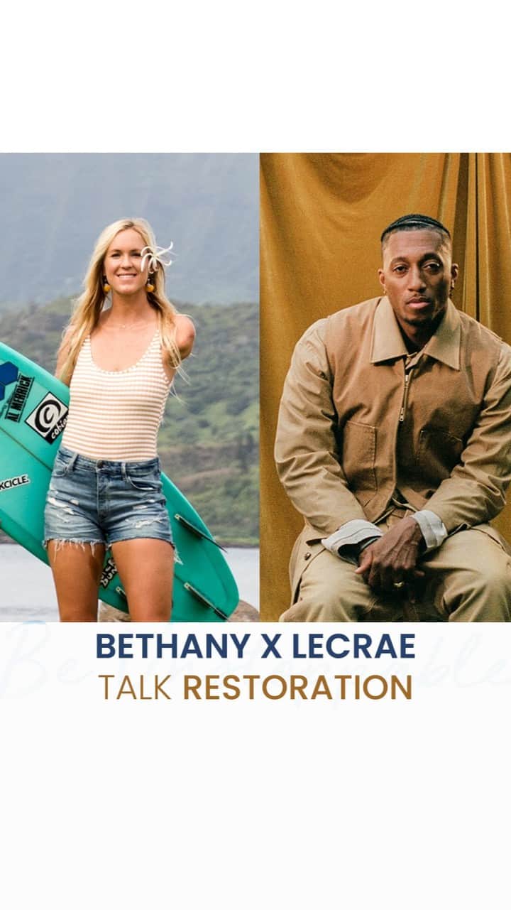 Bethany Hamiltonのインスタグラム：「Last month I had a rad conversation with super talented musical artist, father, and husband @lecrae. His music frequently gets me fired up to go surf and work out! If you listen to his music, you’ll know Lecrae has been through a lot – growing up without his dad, struggling with drugs at one point, relationship problems, depression – he sings about it all. In our conversation, he shares how God brought him through – how God is all about RESTORATION and is still doing that work in his life each day. I hope this conversation brings you some light and encouragement! ✨」