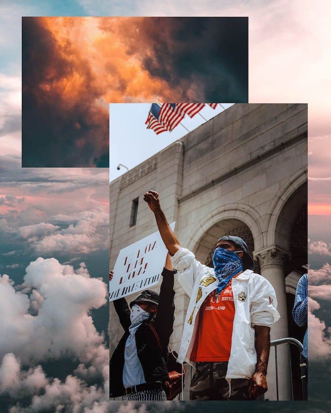 Vogueさんのインスタグラム写真 - (VogueInstagram)「For the Artist Statements project,  leading Black contemporary artists reflect on the joys—and the sorrows—of Black American life.  Above: Artwork by @themunamalik, who writes: "The juxtaposition of these images overlapping acts as a visual metaphor for the black experience in America. The strength and solidarity of our community, especially in difficult times such as now, is beautiful. But the conditions under which that community has formed evoke a brutal reality that the lived black experience is one of struggle. The vibrant but arid desert; the strong but frigid mountain; and the sky open and free but without solid footing. These images are meant to evoke feelings of awe with an underlying sense of the struggle required to live under these conditions. Black communities exist in these precarious states. An economic desert in the middle of a wealthy city, strong but left stranded and exposed to weather the elements, or told that they are free and can achieve the American Dream but without the foundation of generational wealth or the same social contract between the government and its other citizens."」6月19日 5時20分 - voguemagazine
