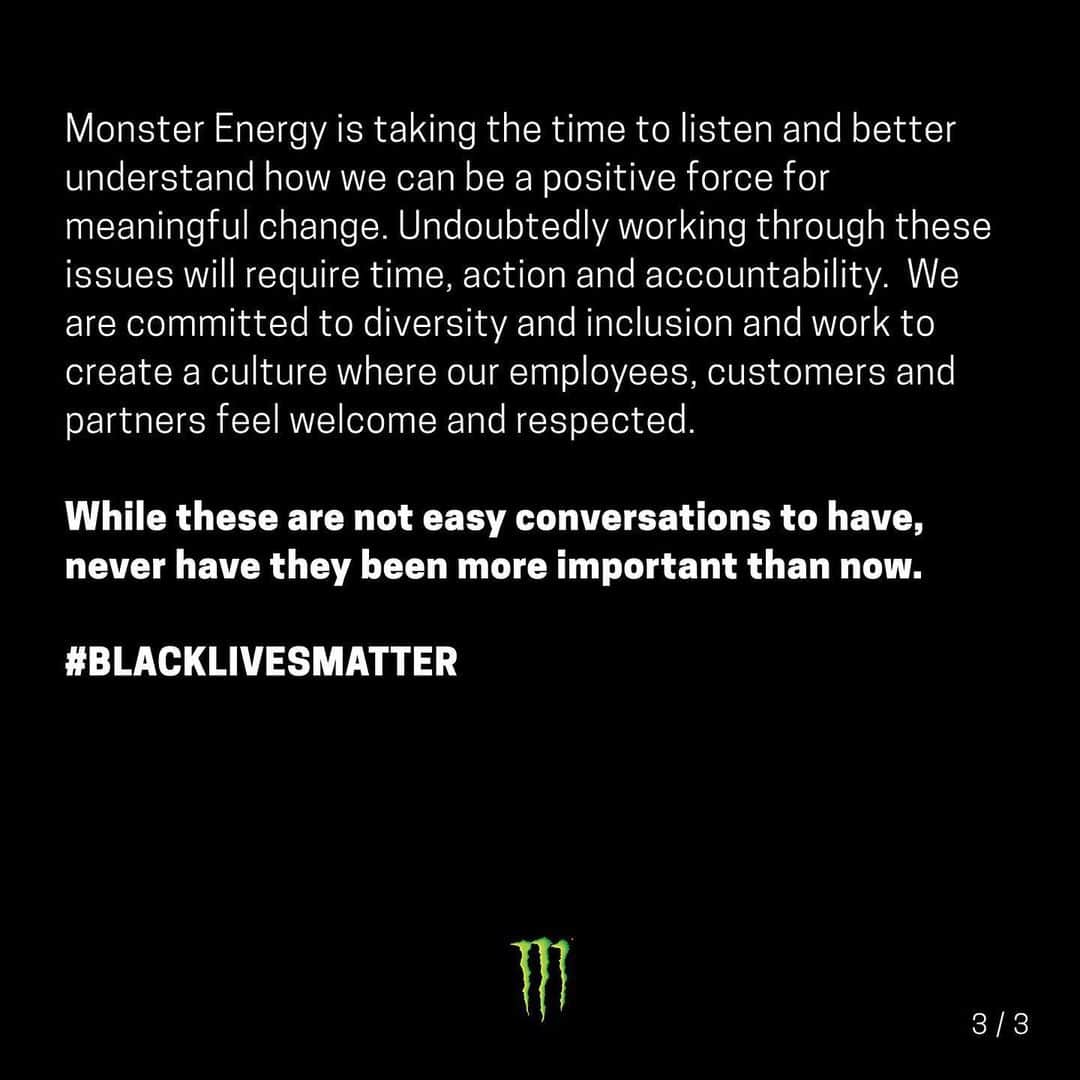 モンスターエナジーさんのインスタグラム写真 - (モンスターエナジーInstagram)「While these are not easy conversations to have, never have they been more important than now. #blacklivesmatter」6月19日 8時00分 - monsterenergy
