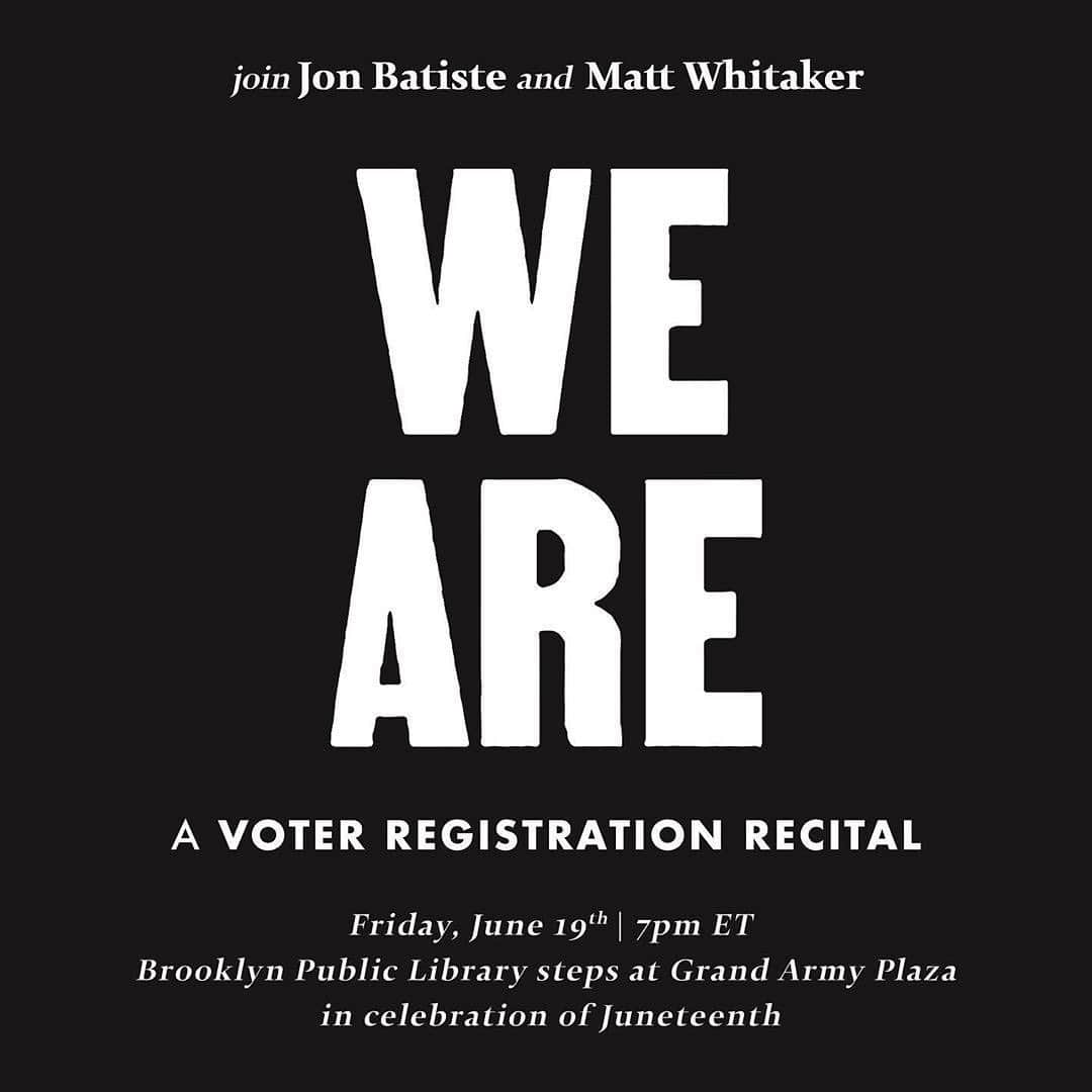 クレア・コフィーのインスタグラム：「Posted @withregram • @jonbatiste I’ll be playing with @_mattwhitaker 🙌🏾🔥 @headcountorg volunteers will be on hand to provide voter registration services. You can also verify that you’re registered at your current address, or pledge to get three friends to come out on Election Day!」