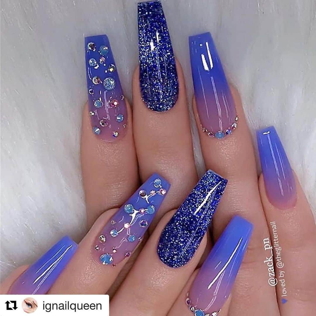 Nail Designsさんのインスタグラム写真 - (Nail DesignsInstagram)「Credit: @ignailqueen ・・・ 💙 Cornflower-Blue Ombre with Crystals and Glitter on long Coffin Nails 👌 💅 Nail Artist: @zack_pn Follow @make.up.vines  Follow @diy.amazing.diy  Follow @diy.fun.amazing  Tag a friends & Comment 💁🏼 #photooftheday #pretty #eyes #me #happy #nails #nail #美甲#art #ootd ‘#beauty #fashion #beautiful #love #style #girl #instagood #hair #model #selfie #cute #gifts #gift #smile #mua #diy」6月19日 8時50分 - nailartfeature
