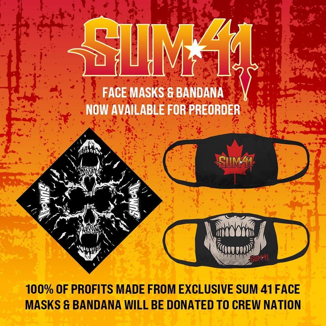 Sum 41さんのインスタグラム写真 - (Sum 41Instagram)「We've just added #Sum41 face masks to our online store! Pre-order yours now at sum41shop.com.  During the first month of sale, 100% of the profits will be donated to Crew Nation, a fund set-up to aid the workers behind the scenes as Covid-19 puts concerts on pause.」6月19日 9時46分 - sum41