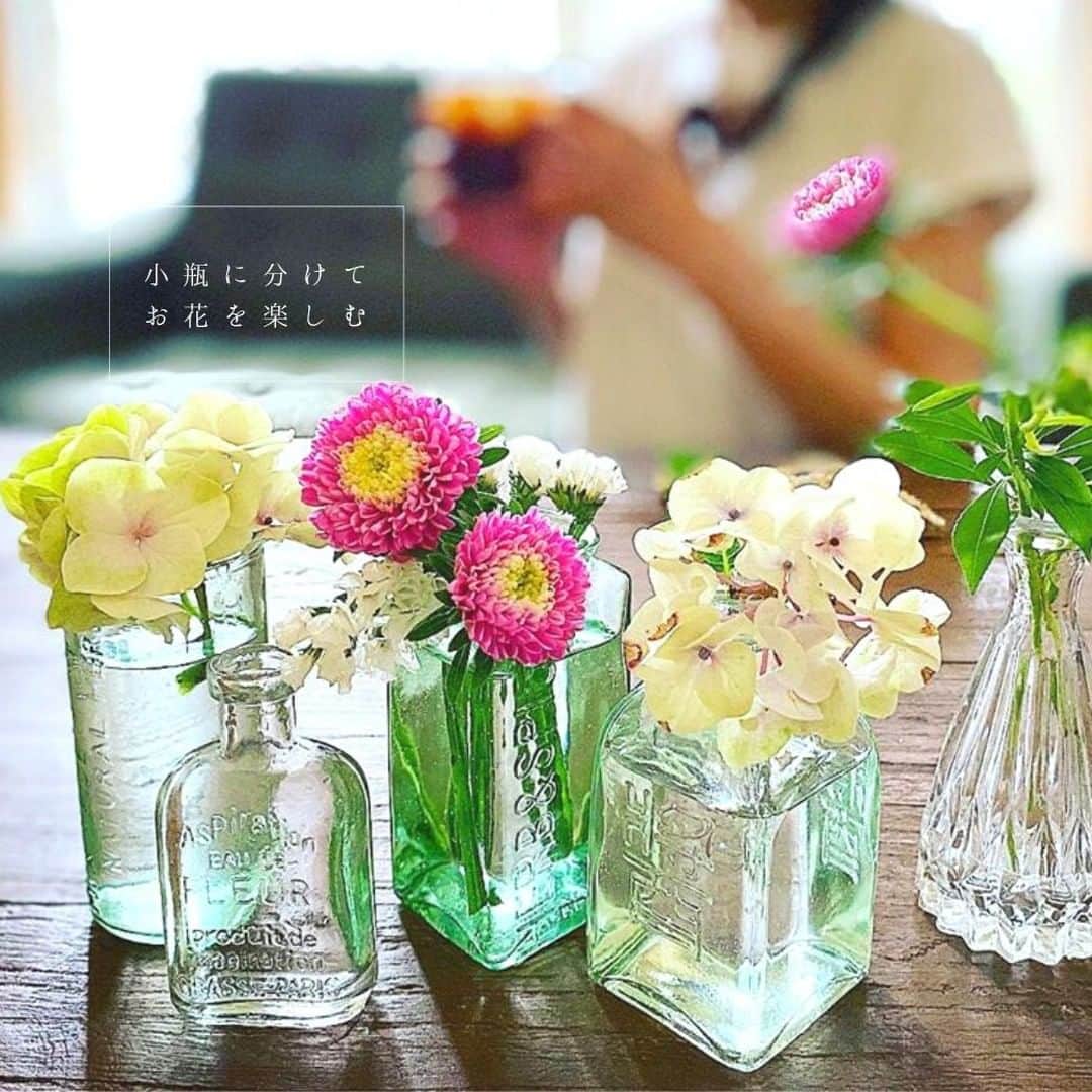 Bloomee LIFEさんのインスタグラム写真 - (Bloomee LIFEInstagram)「小瓶に分けて、お花を楽しむ💐⠀ ・⠀ @rekorinrekorin さんの飾り方をご紹介🌹⠀ ・⠀ お花を少しづつ小瓶に分けて飾ると、⠀ 個性が引き立って、⠀ ブーケで飾るのとはまた違う雰囲気になりますね🌸⠀ ・⠀ 今回は、お庭の紫陽花も一緒に✨⠀ 季節の彩りに癒されます🌼⠀ ・⠀ お花に慣れてくると、⠀ 自分なりに工夫して飾るのも⠀ 楽しいですよね♪⠀ ・⠀ #bloomeelife#ブルーミーライフ#サブスク#花のある生活#花好きな人と繋がりたい#おうち時間#花部#花写真#花が好き#花を飾る#暮らしを楽しむ#日々の暮らし#丁寧な暮らし#日々#お花のある暮らし#素敵な休日#暮らしを整える#くらしのきほん#日々の暮らしを楽しむ#丁寧に暮らす#おうち時間#インテリアフラワー#ナチュラルインテリア#豊かな暮らし」6月19日 11時33分 - bloomee