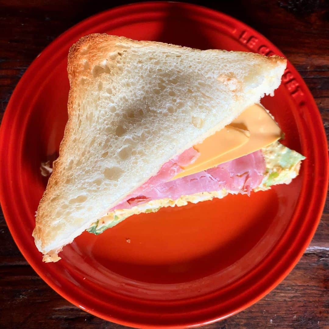 池内万作さんのインスタグラム写真 - (池内万作Instagram)「朝ごはん。 みちょ食堂さんのサンドイッチを。 ハムは御殿場のハム屋さん、パンはアウトレットでゲット。 あーうまい。 御殿場万歳♪ #みちょ食堂 #イケウチ家の食卓」6月19日 13時51分 - mandeshita