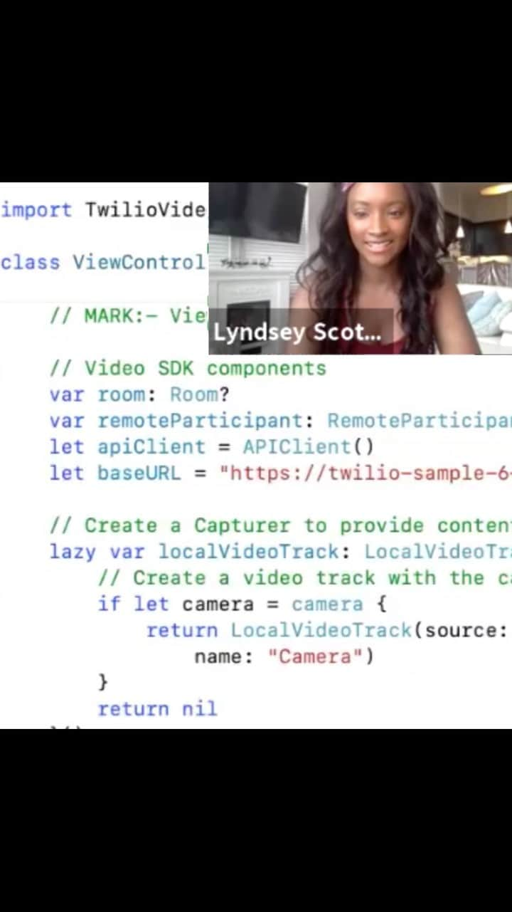 リンジー・スコットのインスタグラム：「#iOS Devs! Check out this quick lesson I live-streamed earlier today to learn how to use @Twilio’s Video & Composition APIs to create video communication apps. Non-iOS Devs, @Twilio will donate $1 per viewer of this IGTV video to the @NAACP until the afternoon of 6/19/20 so thank you for your views as well! ❤️🙏🏾 #NAACP #Juneteenth #Twilio」