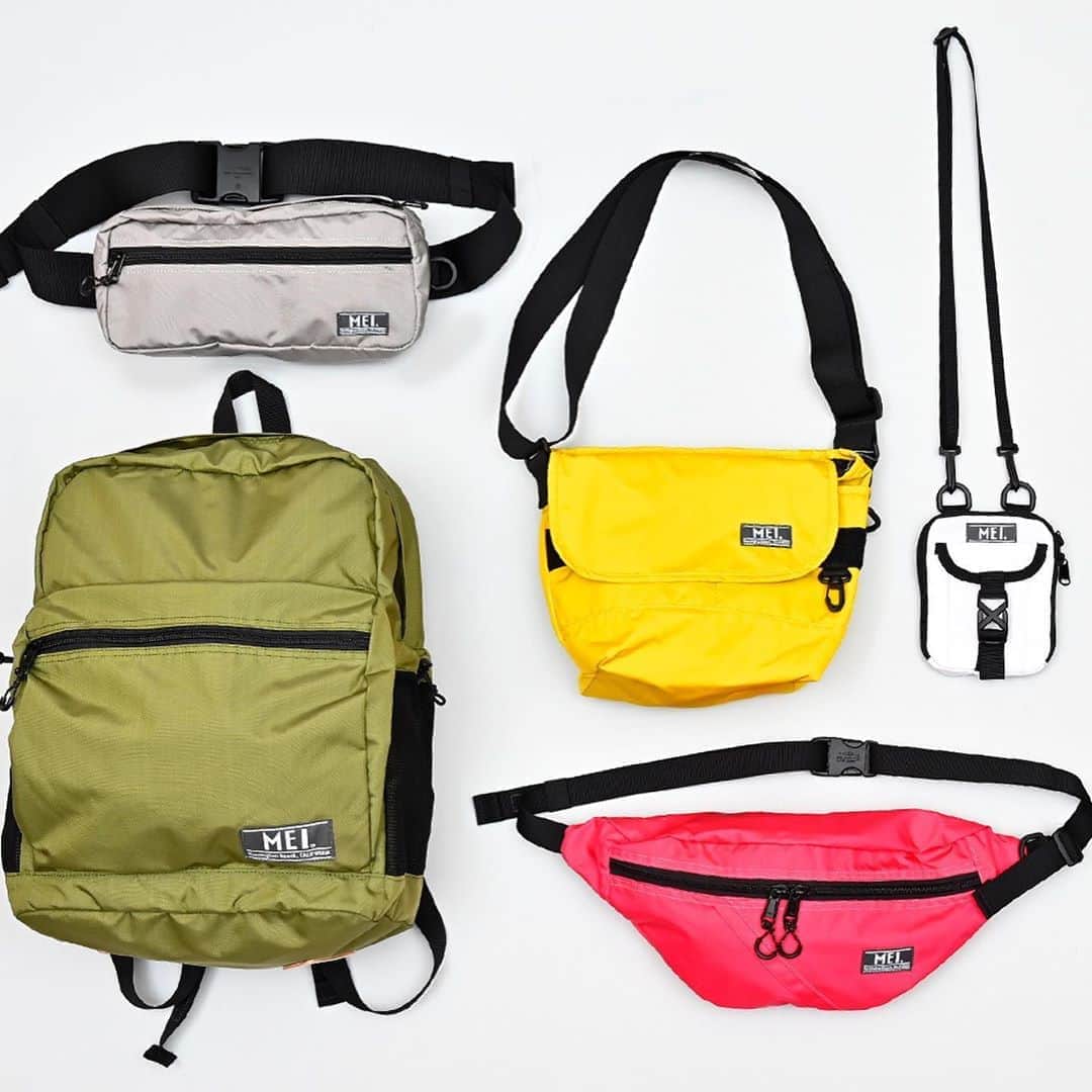 MEI(メイ) のインスタグラム：「MEI 2020 SPRING/SUMMER OLD BASIC collection  MEI-000-200002 OLD BASIC HIPSHOT ￥4,500+tax  MEI-000-200007 OLD BASIC MINI MESSENGER ￥3,900+tax  MEI-000-200012 OLD BASIC 1/3MILE POUCH ￥2,900+tax  MEI-000-200001 OLD BASIC BOTTOMLINE ￥3,900+tax  MEI-000-200003 OLD BASIC RUGGED PACK S ￥7,900+tax  #mei #meibag #mei_bag #メイ #メイバッグ #recyclednylon #リサイクルナイロン #robicair #ロビックエアー #sustainable #サスティナブル #outdoor #アウトドア #camp #キャンプ」
