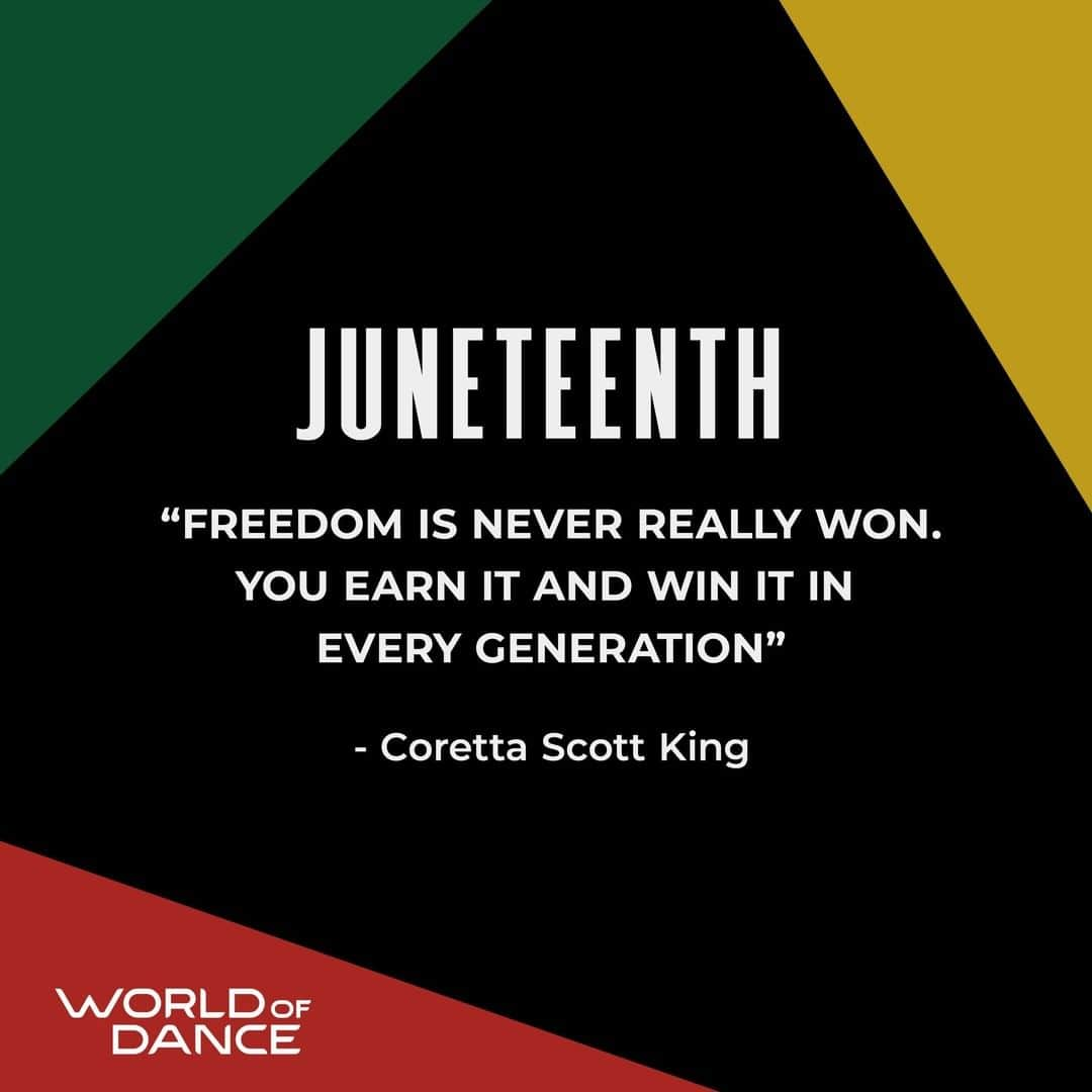 World of Danceさんのインスタグラム写真 - (World of DanceInstagram)「On June 19, 1865, Major General Gordon Granger and Union Troops arrived in Galveston, Texas to alert all enslaved African-Americans of their freedom. (This was two and a half years after the Emancipation Proclamation was signed, but was never communicated nor enforced in Texas.) The reactions to this profound news ranged from shock to immediate jubilation.⁣ ⁣ Today is Juneteenth, also known as Freedom Day. It commemorates African-Americans’ freedom from slavery and emphasizes a time to reflect, educate and celebrate the continued fight for freedom and equality.⁣ ⁣ Freedom is celebrated. Freedom is warranted. Freedom should not ever be taken for granted. ⁣ ⁣ #juneteenth #juneteenth2020 #blackhistory #blackpride #blacklivesmatter #freedom #diversity #lifteveryvoice #letfreedomring #corettascottking #instajuneteenth」6月20日 0時59分 - worldofdance