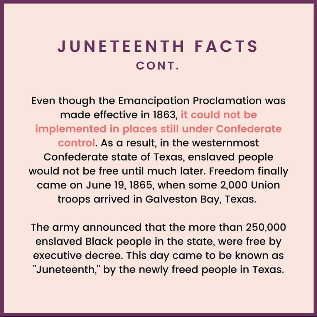 エレン・デジェネレスさんのインスタグラム写真 - (エレン・デジェネレスInstagram)「#KalenTakeover - For your education... #Juneteenth  #repost @monicapirani ・・・ Juneteenth is not the day that all enslaved people were freed, or the day that slavery ended. Juneteenth is a day to commemorate African American Freedom! Download these slides at link in my bio. Immense gratitude to my dear friend and historian @utonevan , who offered consultation on this post. . ✨ Welcome new followers! I wanted to post some additional information about Juneteenth! I made these graphics in an effort to spread education (which is a part of what Juneteenth is all about!) The sources I used are listed on the last slide. . ✨Please feel free to share these graphics with your loved ones and to your feed! Black History is American History, and unfortunately many of us aren’t taught about Juneteenth. I just learned about it two years ago! There is no need to feel shame or guilt for just learning about this, we know by now that systematic racism effects our education system. You know now, so you can help spread education and awareness! . 📖 HOMEWORK: . Set a timer for 30 minutes and look up and learn about Juneteenth! Comment below what you learned! Share resources and educational material with your loved ones and talk to your kids about it! . Follow accounts that teach Black American history and provide resources for learning, like @zinneducation, @nmaahc and @theconsciouskid . ✨If you are celebrating Juneteenth this week, I’m sending you a whole lot of love! 🧡🧡🧡 .. ✨**While I do need to be properly credited for my poetry, writing, and photography**, you do not need to credit me for these slides. This is knowledge and education that EVERYONE should have access to and the info is sourced from the websites on the last slide. All I did was paste that info into a pretty graphic that was easy to share. With that said, thank you for all your messages of gratitude, I am so happy you learned something today!!!! It makes my heart happy. Keeping sharing knowledge, keep learning on your own and with loved ones, *always* ask questions, and stay curious! 🥰」6月20日 2時02分 - ellendegeneres