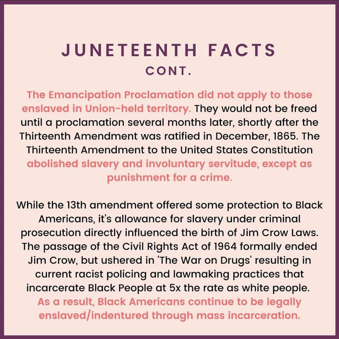 エレン・デジェネレスさんのインスタグラム写真 - (エレン・デジェネレスInstagram)「#KalenTakeover - For your education... #Juneteenth  #repost @monicapirani ・・・ Juneteenth is not the day that all enslaved people were freed, or the day that slavery ended. Juneteenth is a day to commemorate African American Freedom! Download these slides at link in my bio. Immense gratitude to my dear friend and historian @utonevan , who offered consultation on this post. . ✨ Welcome new followers! I wanted to post some additional information about Juneteenth! I made these graphics in an effort to spread education (which is a part of what Juneteenth is all about!) The sources I used are listed on the last slide. . ✨Please feel free to share these graphics with your loved ones and to your feed! Black History is American History, and unfortunately many of us aren’t taught about Juneteenth. I just learned about it two years ago! There is no need to feel shame or guilt for just learning about this, we know by now that systematic racism effects our education system. You know now, so you can help spread education and awareness! . 📖 HOMEWORK: . Set a timer for 30 minutes and look up and learn about Juneteenth! Comment below what you learned! Share resources and educational material with your loved ones and talk to your kids about it! . Follow accounts that teach Black American history and provide resources for learning, like @zinneducation, @nmaahc and @theconsciouskid . ✨If you are celebrating Juneteenth this week, I’m sending you a whole lot of love! 🧡🧡🧡 .. ✨**While I do need to be properly credited for my poetry, writing, and photography**, you do not need to credit me for these slides. This is knowledge and education that EVERYONE should have access to and the info is sourced from the websites on the last slide. All I did was paste that info into a pretty graphic that was easy to share. With that said, thank you for all your messages of gratitude, I am so happy you learned something today!!!! It makes my heart happy. Keeping sharing knowledge, keep learning on your own and with loved ones, *always* ask questions, and stay curious! 🥰」6月20日 2時02分 - ellendegeneres