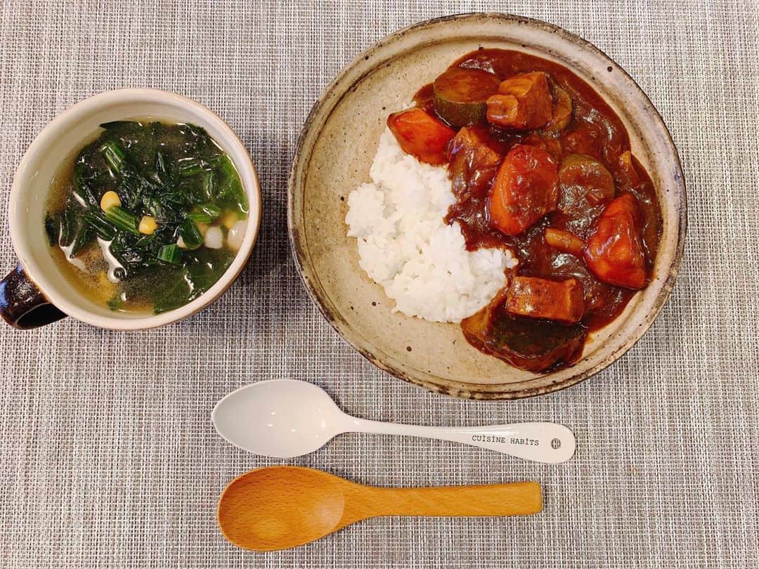 福圓美里さんのインスタグラム写真 - (福圓美里Instagram)「‪月1カレーの日🙂‬ ‪豚としめじとズッキーニとにんじんとかぼちゃと玉ねぎのカレー🍛‬ ‪あとほうれん草とベーコンのスープ‬」6月19日 17時52分 - misato_fukuen