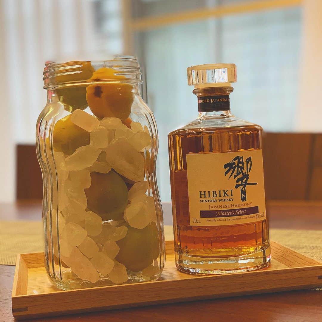 透水さらさのインスタグラム：「今年の梅仕事﻿ ﻿ 響Masters select で﻿ ウイスキー梅酒﻿ ﻿ 東洋美人　で﻿ 日本酒梅酒﻿ ﻿ あとは梅シロップ🍹﻿ ﻿ 鳥取から取り寄せた大粒の青梅で作りました☺︎﻿ ﻿ ﻿ 高級なお酒で作れば確実に美味しいのかは、、不明ですが😂﻿ せっかくなら今年は贅沢梅酒を漬けてみようと、主人と一緒に作りました🥃﻿ ﻿ 以上、今年の梅仕事でした  #4枚目はただの寝ぼけた私 #梅酒作り #梅酒 #高級梅酒　#梅仕事 #次は梅干し作る予定 #楽しみ」