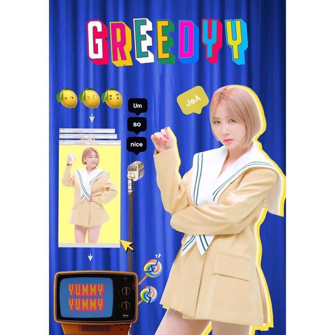 ジェアのインスタグラム：「레모나그리디😂😎 [PHOTO] JeA Greedyy Collage 3 🍋🍋🍋 #JeA #제아 #Greedyy #그리디  #브라운아이드걸스 #브아걸  #BrownEyedGirls #BG @browneyedgirls_official」