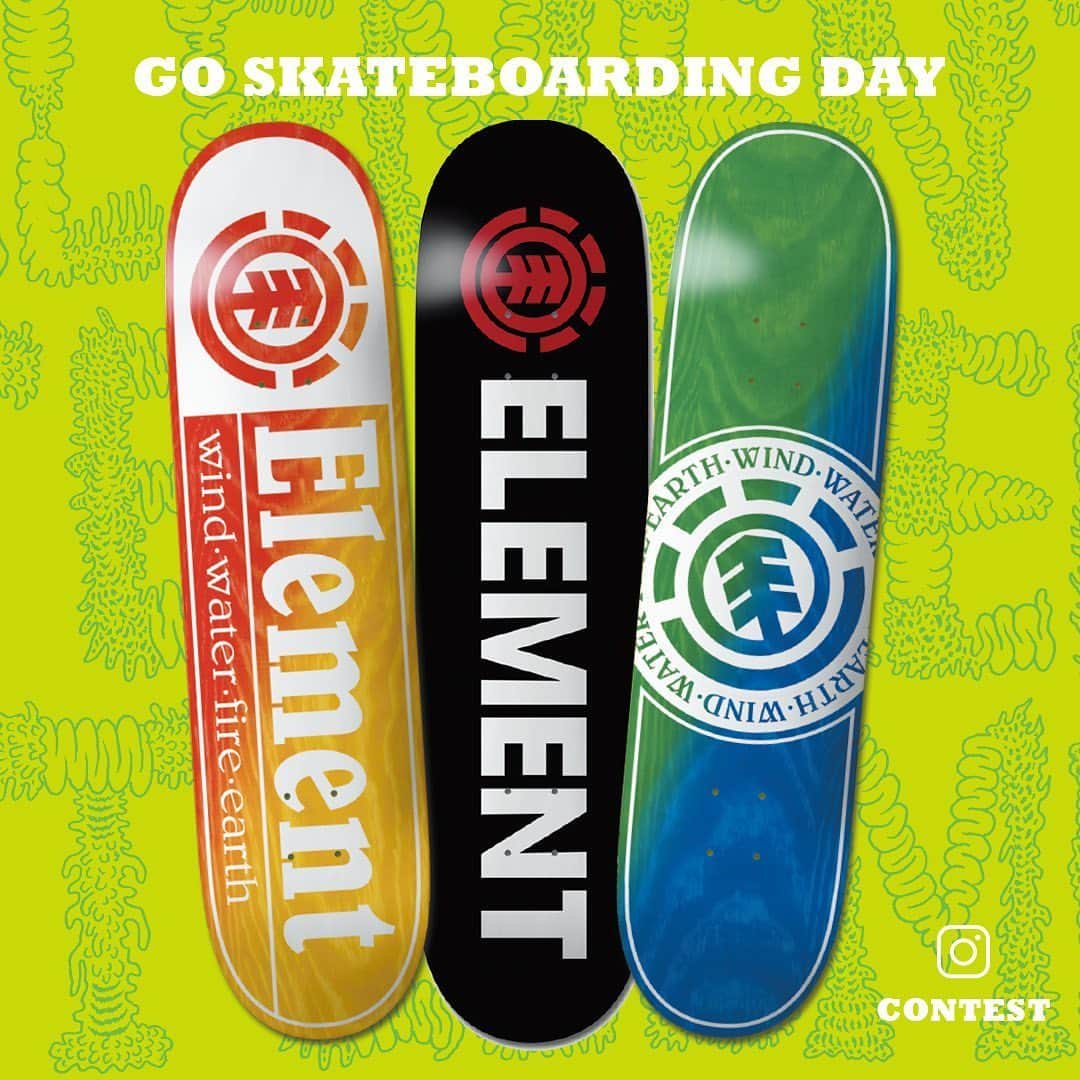 のインスタグラム：「6/21 Go Skateboarding Day🛹💨 スケートボードがもらえるチャンス！応募ルールは横へスライドしてチェック👉🏻 ... 今週末6月21日(日)は世界的な”スケートボードの日“。Elementでは6/21に自分のスケート映像を投稿した人に、スケートボードを抽選でプレゼント！ ... <参加ルール> ① 6/21 GOスケートボーディングデイに自分のスケート映像をInstagramへUP ② 必ず「@ElementJapan #GoSkateboardingDay」2つをタグ付け ③ フィード投稿でもストーリー投稿でもOK ※両方へ投稿すれば当選確率UP？ ... 上手い下手関係なく、「面白い」「カッコイイ」「楽しい」動画をElement Japanライダー達が選びます🔥 ... #goskateboardingday #elementskateboards #elementjapan #madetoendure #skateboard #スケートボード」