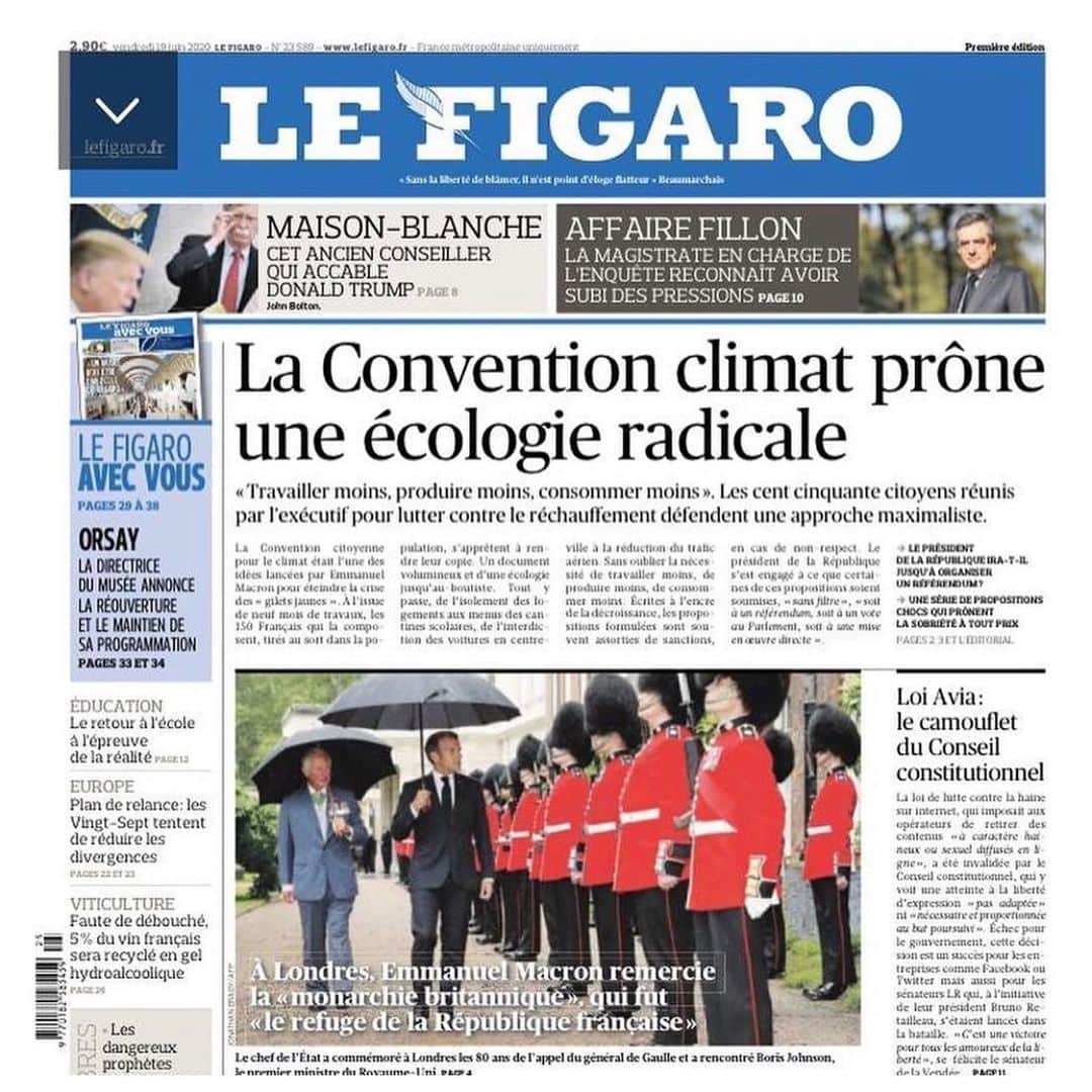 マリオン・コティヤールのインスタグラム：「Historique  Je me trouve en ce moment même à la convention citoyenne pour le climat, il s’y passe des choses passionnantes, je vous en ferai un relai dans les jours qui viennent  #repost @cyril_dion ・・・ La @conv_citoyenne en une de @liberationfr @lefigarofr @journal.lacroix @lesechos  Vote final ce matin jusqu’à dimanche soir ! Sans doute le plan le plus ambitieux jamais élaboré pour un État par des citoyens tirés au sort #conventioncitoyennepourleclimat #climatechangehoaxer」