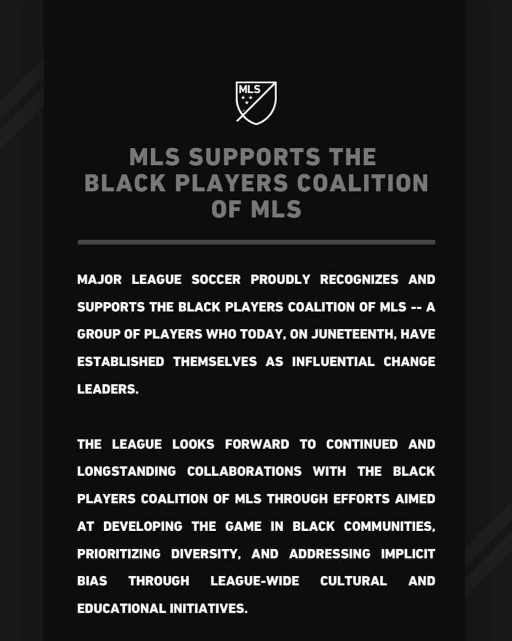 Major League Soccerさんのインスタグラム写真 - (Major League SoccerInstagram)「MLS supports the @bpcmls. #MLSisBlack  𝗨𝗻𝗱𝗲𝗿 𝘁𝗵𝗲 𝗹𝗲𝗮𝗱𝗲𝗿𝘀𝗵𝗶𝗽 𝗼𝗳: @cjsapong, @ray_gaddis, @ikennaopara, @kingjebo, @justmorrow, @jalil_anibaba4, @seanjohngk, @2k3, @quincyamarikwa, @kendallwaston, @billhamid, @earledwardsjr & Warren Creavalle.」6月19日 22時41分 - mls