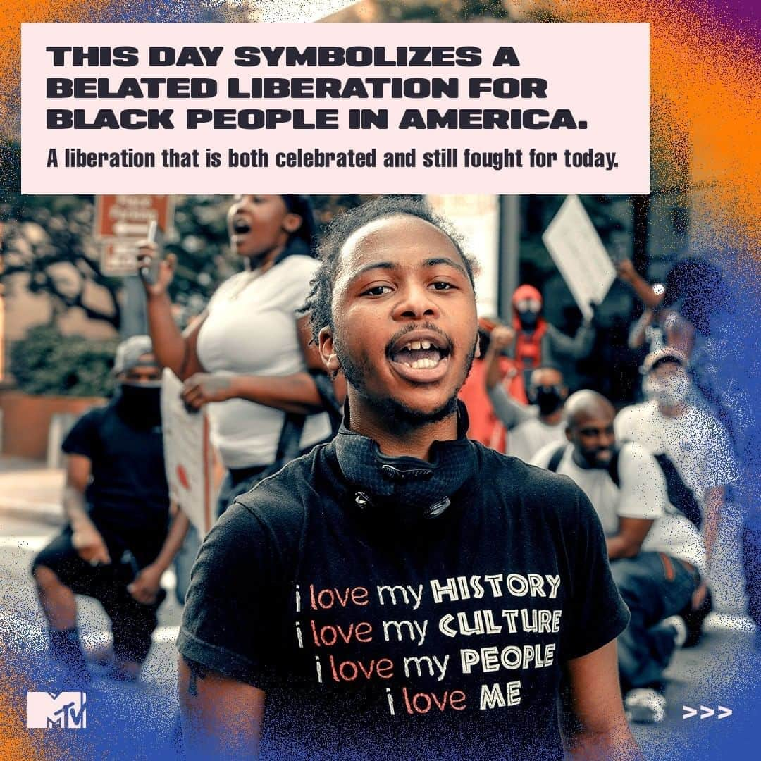 MTVさんのインスタグラム写真 - (MTVInstagram)「Today is Juneteenth, 155 years since the last enslaved Black people in Texas were informed of their freedom. Take some time with me to learn about why we commemorate this day, to reflect on how far we’ve come, and to focus on what’s left to accomplish in the fight against systemic racism.」6月19日 23時01分 - mtv