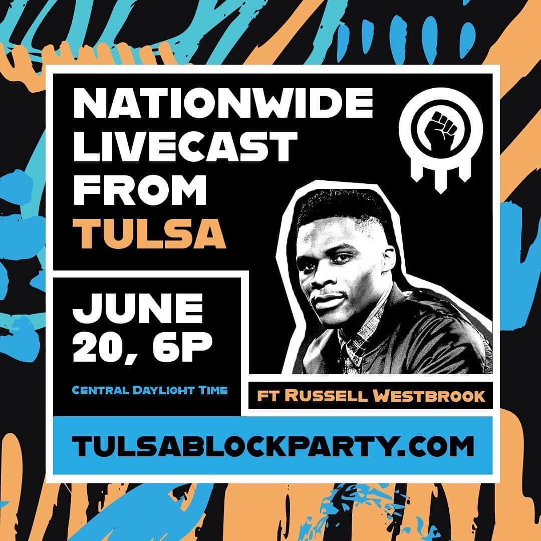 ラッセル・ウェストブルックのインスタグラム：「Join me Saturday at 6pm CST! #TulsaBlockParty @choosetulsa #juneteenth」