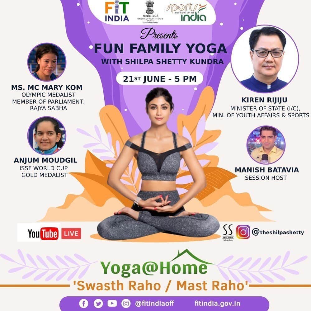 Mary Komさんのインスタグラム写真 - (Mary KomInstagram)「Looking forward to joining @TheShilpaShetty for a Fun Family Yoga on the occasion of World Yoga Day on 21 June alongwith our Sports Minister @KirenRijiju ji @FitIndiaOff #SwasthRahoMastRaho」6月20日 0時09分 - mcmary.kom