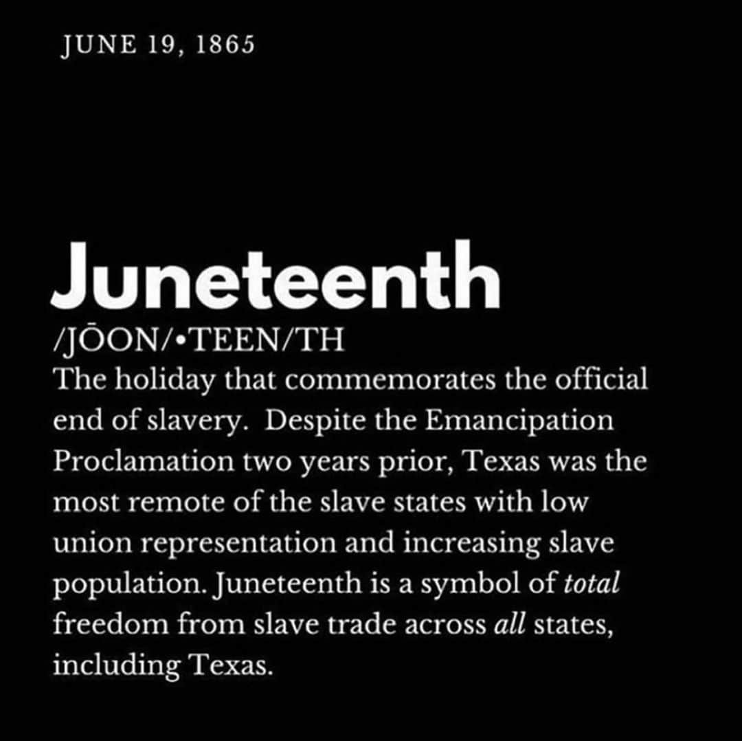 のインスタグラム：「Juneteenth should be a national holiday. I wish I had learned more black history in school but today I’m doing my research and learning everything I can. I’m sharing these pic I saw on @brilovelife ❤️」
