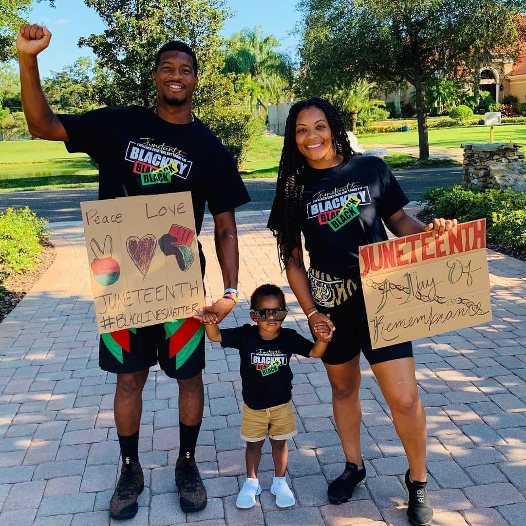 ジェームイス・ウィンストンのインスタグラム：「Happy Juneteenth from the Winston’s! #BlackLivesMatter #DreamForever 🖤✊🏾🖤」