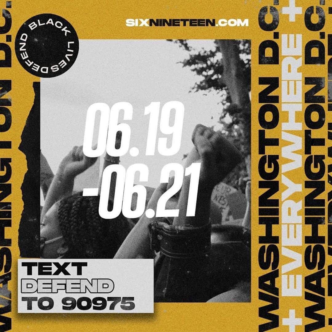 リアーナのインスタグラム：「#Repost @claralionelfdn: Juneteenth (June 19th) is a day that honors Black freedom and Black resistance, and centers Black people’s unique contribution to the struggle for justice in the U.S. This Juneteenth is a rare moment for our communities to proclaim in one voice that Black Lives Matter.  Join us on the #SixNineteen mobilization on Juneteenth weekend, June 19–21, 2020. Take action in front of the White House, in your community, or at home. #Repost @popdemoc」