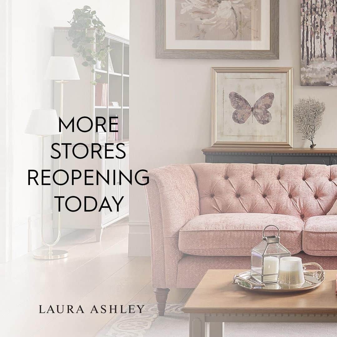 ローラアシュレイのインスタグラム：「We’re delighted to safely welcome you back in the following stores from today, 20th June, as part of our phased reopening process:⁣ ⁣ -Amersham⁣ -Basingstoke⁣ -Berkhampstead⁣ -Brentwood⁣ -Broadstairs⁣ -Canterbury, Wincheap⁣ -Carlisle⁣ -Chelmsford⁣ -Cirencester⁣ -Crewe⁣ -Dorchester⁣ -Harlow⁣ -Harrogate⁣ -Leeds⁣ -Liverpool Aintree⁣ -Mansfield⁣ -Nantwich⁣ -Northampton⁣ -Reigate⁣ -Staines⁣ -Weybridge⁣ -Winchester⁣ -Workington⁣ -Yeovil ⁣ ⁣ Opening and closing times may vary during this reopening period, please check our website before visiting: lauraashley.com/store-locator」