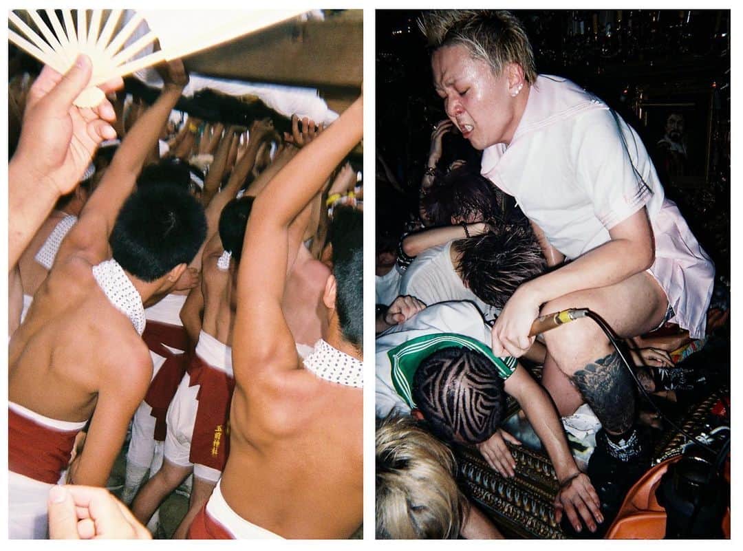 東京DANDYのインスタグラム：「A lot of my photographic work looks at the rituals, traditions, and ceremonies that form and foster a sense of cultural identity in Japan. Some of these are ancient, like the centuries-old festival pictured on the left, some of them are more contemporary, like the nightclub party on the right. ⁣ ⁣ I read recently that the fear of rejection from a group was a natural human instinct from our time as hunter-gatherers when such ostracisation would mean death. We've all had those moments. With a camera as a reason to be present, I think a lot of these adventures are not just about satisfying my innate interest in understanding the country I have chosen to live, but also about finding my own place within it.⁣ ⁣ (Left) Lifting a Portable Shrine | Tsurigasaki Coast, Chiba | 2015⁣ 神輿を担ぐ男たち | 千葉県・釣ヶ崎海岸 | 2015年⁣ (Right) Adulation | Shibuya, Tokyo | 2014⁣ 称賛 | 東京都・渋谷 | 2014年⁣ ⁣ Photos from DISPOSABLES book, link in bio」