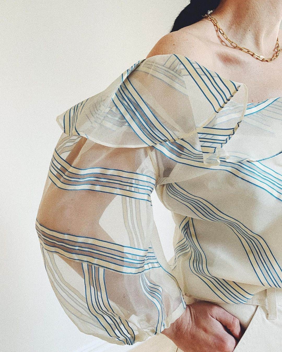 レベッカテイラーのインスタグラム：「Sheer Beauty: the Organza Stripe Blouse.」
