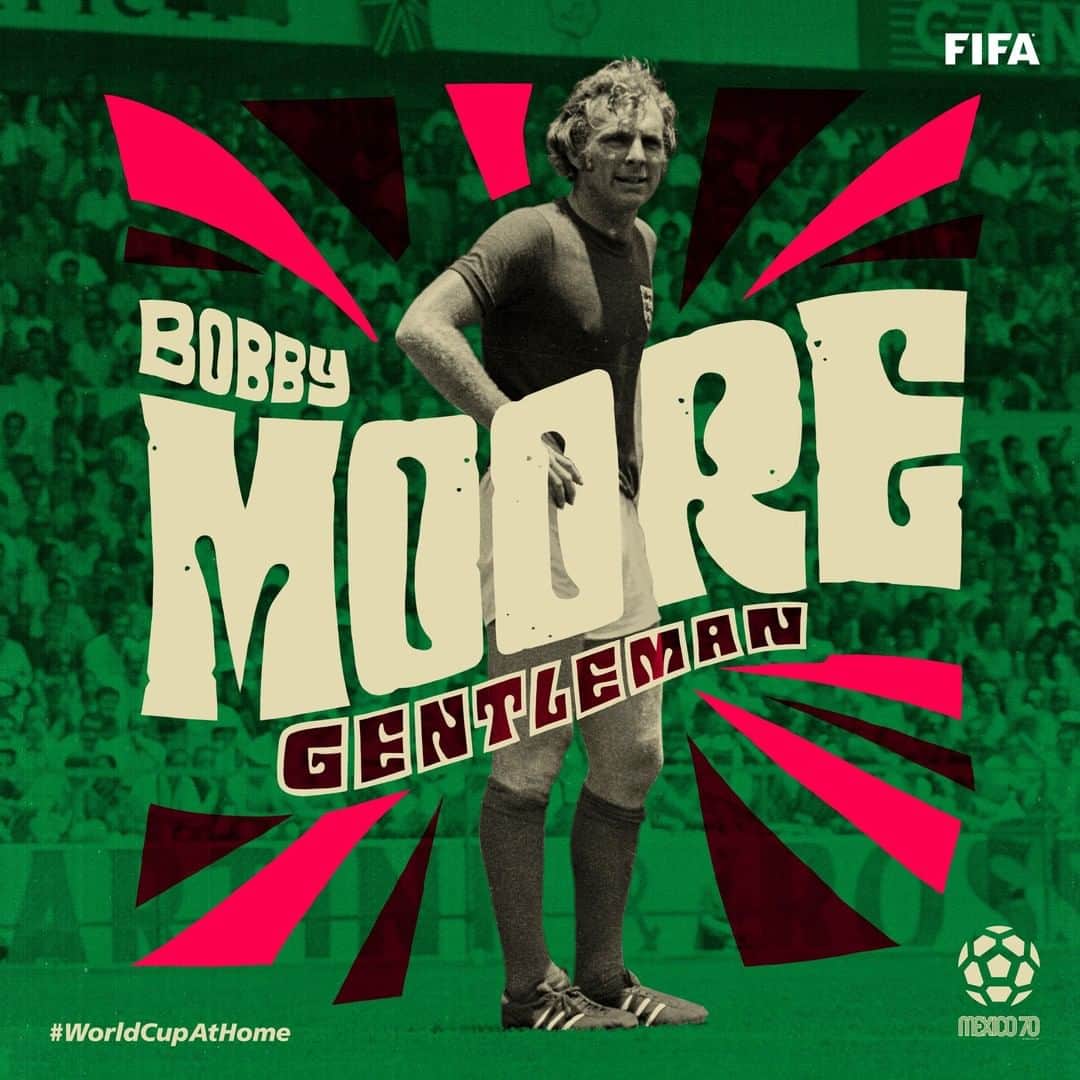 FIFAワールドカップさんのインスタグラム写真 - (FIFAワールドカップInstagram)「#Mexico70 ⭐ ️#WorldCupIcon⁣ ⁣ Name: Bobby Moore (CB)⁣ Nickname 🤵 Gentleman⁣ Country 🏴󠁧󠁢󠁥󠁮󠁧󠁿 England⁣ Stand-out skill 🛡 Standing tackle⁣ ⁣ *Iconic achievement: England's captain in '66 & '70, his outstanding performance against Brazil's superstars is remembered to this day.⁣ ⁣ #WorldCupAtHome #WorldCup #ThreeLions #England #Mexico」6月21日 4時05分 - fifaworldcup