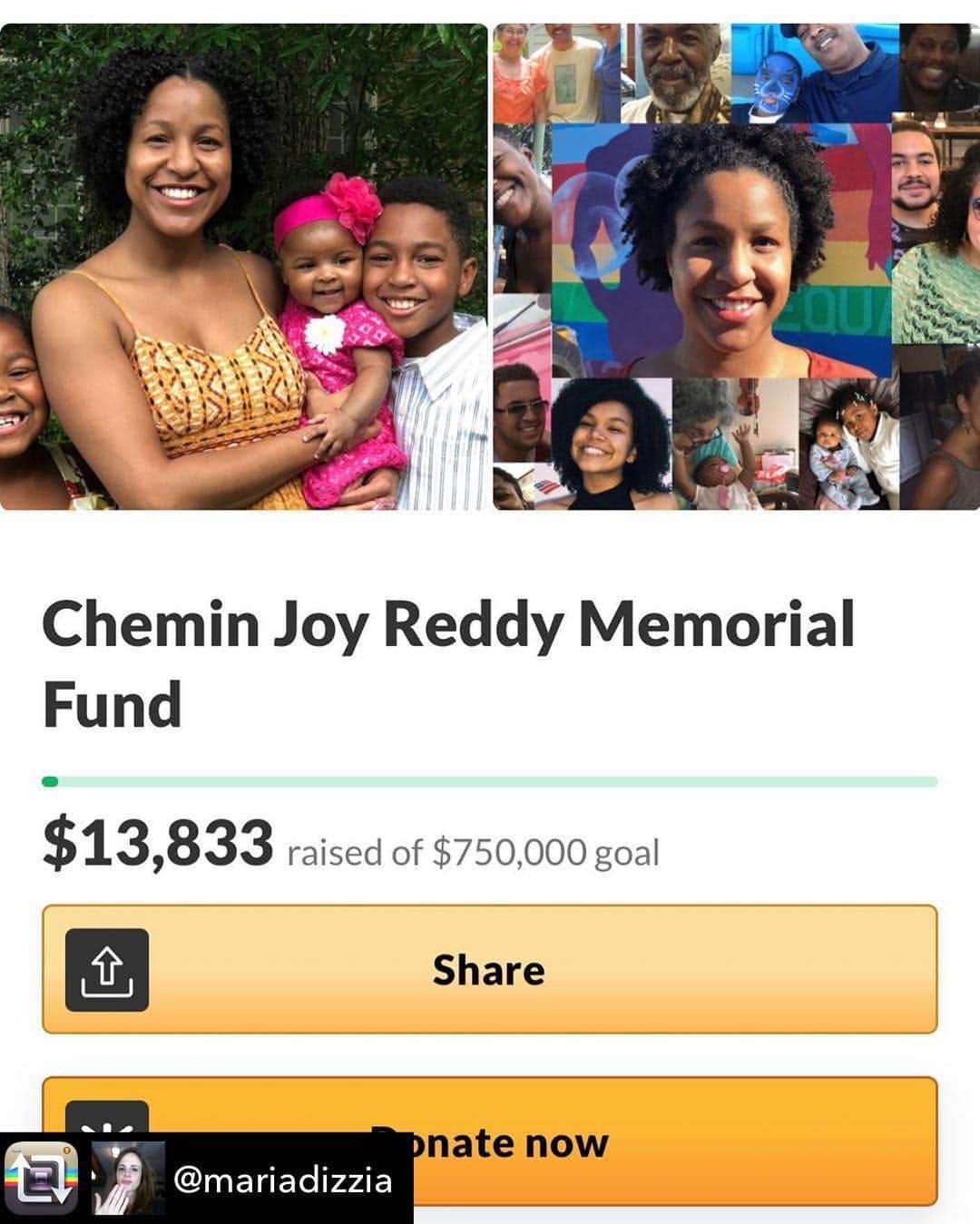 キャリー・クーンのインスタグラム：「Thanks for sharing, Maria. Please also consider supporting Jamila Reddy on Patreon—she is inviting people to live joyful, liberated lives. Reposted from @mariadizzia using @RepostRegramApp - While you are making donations to organizations promoting racial justice, please consider supporting Black families directly. I owe a great deal to Chemin's sister, Jamila. Jamila is a light and extraordinary presence in her nieces' and nephew's lives. Please help make sure they have all the funds they need to learn, play and live their dreams. LINK IN MY BIO. ******"A fund has been set up to raise money to help support Chemin’s young children.  Currently, the children’s maternal grandmother, who is retired, intends to step up as the primary caretaker.  Please join us in touching the lives of Chemin’s children by making a donation to this fund.  Funds raised will go directly to providing for the children’s immediate and future needs."」