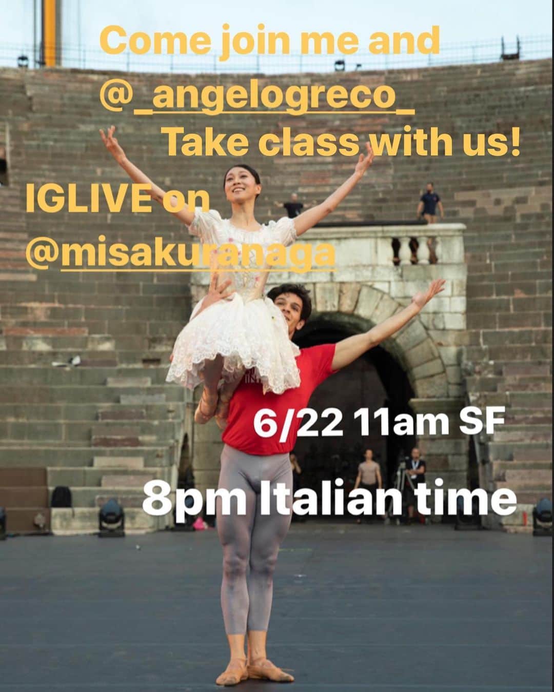 倉永美沙さんのインスタグラム写真 - (倉永美沙Instagram)「Do you wanna take class with me and @_angelogreco_ ? Come to @misakuranaga IGLIVE on 6/22 11am SF time, 8pm Italian time! Let’s have fun👫🏻 6/23 午前3時になりますが、アンジェロとインスタライブクラスをします！#shelterinplace  #ballet #ballerina #ballerinalife #happy #happiness #dance #art #幸せ #バレエ #バレリーナ #rehearsal #work #season #covid_19 #homeworkout #shelterinnplacelife #サンフランシスコ　#屋内避難生活　#class #socialdistance #iglive  #quarantineworkout #partnerincrime #love」6月21日 7時25分 - misakuranaga