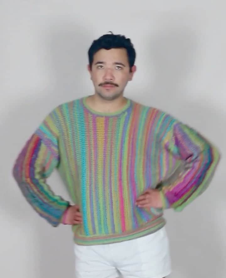 Phil Fergusonのインスタグラム：「JUMPER JOURNEY #2  Technically this is the third jumper I’ve made in the last two months but I can’t post the second one just yet!  This was made with left over yarn + yarn from things I already made and it still feels just as soft!  So nice to finally make something out of yarn I’ve been hoarding for years lol  Anyway, I think I’ve done enough basic b jumpers that I could make more elaborate ones!  Also I bulk recorded all the other non food outfits, tops and jumpers I’ve made over the years that never got posted, would that me stuff you’d fine fun to see?  Anyway, hope everyone is safe!」