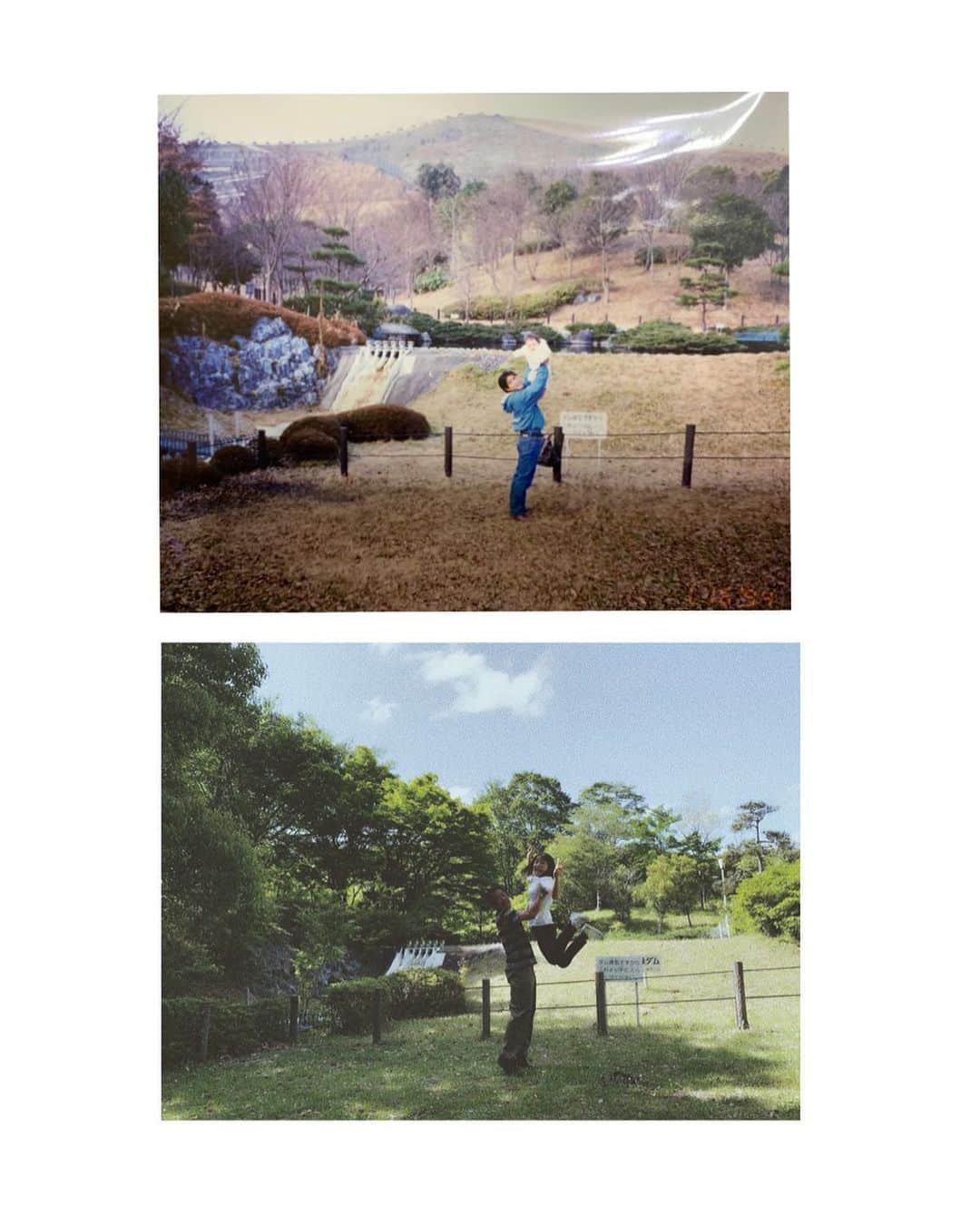 寺川里奈のインスタグラム：「父の日💐 いつもありがとー！ 27年ぶりに同じ場所で 同じポーズして撮った時の写真📷笑 #父の日 #fathersday」